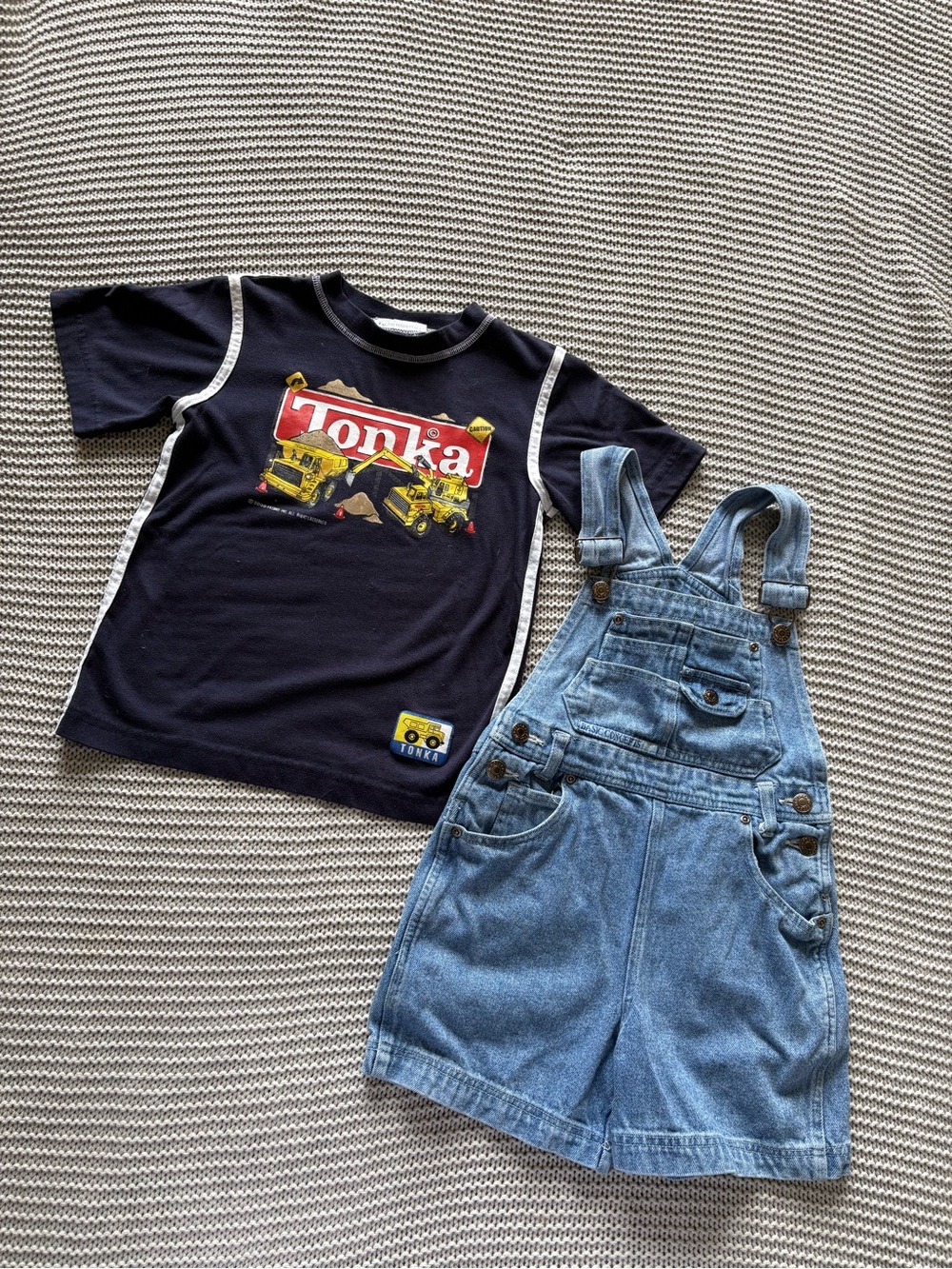 Vintage Tonka Construction Wear Shirt and Denim Overalls Bundle